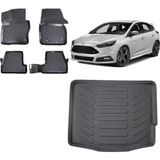 Team Car Focus 3.5 Hatchback 2017 Model 3D Bagaj Havuzu+3d Havuzlu Araca Özel Paspas Takımı - Siyah - Siyah