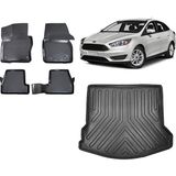 Team Car Focus 3.5 Sedan 2015 Model 3D Bagaj Havuzu+3d Havuzlu Araca Özel Paspas Takımı - Siyah - Siyah