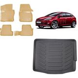 Team Car Focus 3 Hatchback 2014 Model 3D Bagaj Havuzu+3d Araca Özel Bej Havuzlu Paspas Takımı - Siyah - Bej