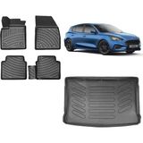 Team Car Focus 4 Hatchback 2019 Model Tamir Kitli 3D Bagaj Havuzu+3d Havuzlu Araca Özel Paspas Takımı - Siyah - Siyah