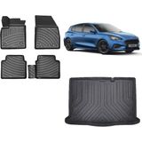 Team Car Focus 4 Hatchback Ince Stepne 2021 Model 3D Bagaj Havuzu+3d Havuzlu Araca Özel Paspas Takımı - Siyah - Siyah