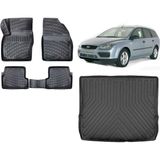 Team Car Frd Focus 2 Stw 2010 Model 3D Bagaj Havuzu+3d Havuzlu Araca Özel Paspas Takımı - Siyah - Siyah