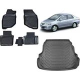 Team Car Honda City 2002 Model 3D Bagaj Havuzu+3d Havuzlu Araca Özel Paspas Takımı - Siyah - Siyah