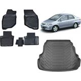 Team Car Honda City 2007 Model 3D Bagaj Havuzu+3d Havuzlu Araca Özel Paspas Takımı - Siyah - Siyah