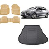 Team Car Honda City 2009 Model 3D Bagaj Havuzu+3d Araca Özel Bej Havuzlu Paspas Takımı - Siyah - Bej