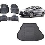 Team Car Honda City 2010 Model 3D Bagaj Havuzu+3d Havuzlu Araca Özel Paspas Takımı - Siyah - Siyah