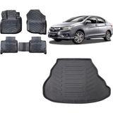 Team Car Honda City 2012 Model 3D Bagaj Havuzu+3d Havuzlu Araca Özel Paspas Takımı - Siyah - Siyah