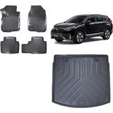 Team Car Honda Crv 2020 Model 3D Üst Kademe Bagaj Havuzu+3d Havuzlu Araca Özel Paspas Takımı - Siyah - Siyah