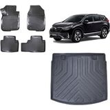Team Car Honda Crv 2021 Model 3D Üst Kademe Bagaj Havuzu+3d Havuzlu Araca Özel Paspas Takımı - Siyah - Siyah