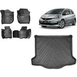 Team Car Honda Jazz 2017 Model 3D Bagaj Havuzu+3d Havuzlu Araca Özel Paspas Takımı - Siyah - Siyah