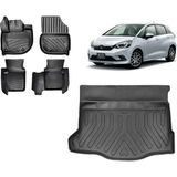 Team Car Honda Jazz Executive 2020 Model 3D Bagaj Havuzu+3d Havuzlu Araca Özel Paspas Takımı - Siyah - Siyah