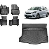 Team Car Honda Jazz Executive 2022 Model 3D Bagaj Havuzu+3d Havuzlu Araca Özel Paspas Takımı - Siyah - Siyah