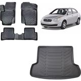 Team Car Hyundai Accent Era 2010 Model 3D Bagaj Havuzu+3d Havuzlu Araca Özel Paspas Takımı - Siyah - Siyah