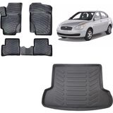 Team Car Hyundai Accent Era 2012 Model 3D Bagaj Havuzu+3d Havuzlu Araca Özel Paspas Takımı - Siyah - Siyah