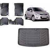 Team Car Hyundai I20 2009 Model 3D Bagaj Havuzu+3d Havuzlu Araca Özel Paspas Takımı - Siyah - Siyah