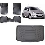 Team Car Hyundai I20 2011 Model 3D Bagaj Havuzu+3d Havuzlu Araca Özel Paspas Takımı - Siyah - Siyah