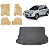 Team Car Hyundai Tucson 2004 Model 3D Bagaj Havuzu+3d Araca Özel Bej Havuzlu Paspas Takımı - Siyah - Bej