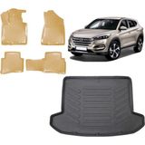 Team Car Hyundai Tucson 2017 Model 3D Bagaj Havuzu+3d Araca Özel Bej Havuzlu Paspas Takımı - Siyah - Bej