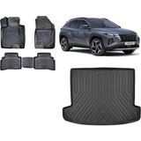 Team Car Hyundai Tucson 2023 Model 3D Bagaj Havuzu+3d Havuzlu Araca Özel Paspas Takımı - Siyah - Siyah