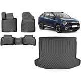 Team Car Kia Sportage R 2022 Model 3D Bagaj Havuzu+3d Havuzlu Araca Özel Paspas Takımı - Siyah - Siyah