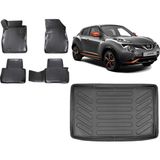 Team Car Nissan Juke 2018 Model Alt Kademe 3D Bagaj Havuzu+3d Havuzlu Araca Özel Paspas Takımı - Siyah - Siyah