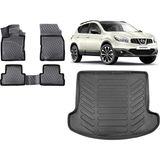 Team Car Nissan Qashqai +2 2011 (7 Koltuk) Model 3D Bagaj Havuzu+3d Havuzlu Araca Özel Paspas Takımı - Siyah - Siyah
