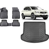 Team Car Nissan Qashqai +2 2012 (7 Koltuk) Model 3D Bagaj Havuzu+3d Havuzlu Araca Özel Paspas Takımı - Siyah - Siyah