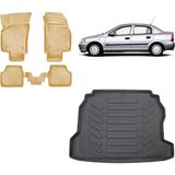 Team Car Opel Astra G Sedan 2002 Model 3D Bagaj Havuzu+3d Araca Özel Bej Havuzlu Paspas Takımı - Siyah - Bej