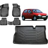 Team Car Opel Corsa B 1996 Model 3D Bagaj Havuzu+3d Havuzlu Araca Özel Paspas Takımı - Siyah - Siyah