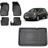 Team Car Opel Corsa D 2007 Model 3D Bagaj Havuzu+3d Havuzlu Araca Özel Paspas Takımı - Siyah - Siyah