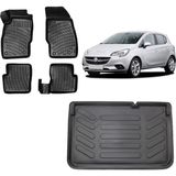 Team Car Opel Corsa E 2016 Model 3D Üst Bagaj Havuzu+3d Havuzlu Araca Özel Paspas Takımı - Siyah - Siyah
