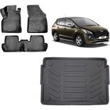 Team Car Peugeot 3008 2014 Model 3D Bagaj Havuzu+3d Havuzlu Araca Özel Paspas Takımı - Siyah - Siyah