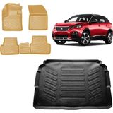 Team Car Peugeot 3008 2020 Model 3D Alt Bagaj Havuzu+3d Araca Özel Bej Havuzlu Paspas Takımı - Siyah - Bej