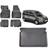 Team Car Renault Kangoo Multix 2019 Model 3D Bagaj Havuzu+3d Havuzlu Araca Özel Paspas Takımı - Siyah - Siyah