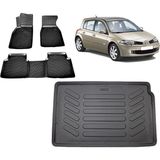 Team Car Renault Megane 2 Hatchback 2004 Model 3D Bagaj Havuzu+3d Havuzlu Araca Özel Paspas Takımı - Siyah - Siyah