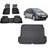 Team Car Renault Megane 2 Sedan 2008 Model 3D Bagaj Havuzu+3d Havuzlu Araca Özel Paspas Takımı - Siyah - Siyah