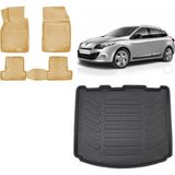 Team Car Renault Megane 3 Sporttourer 2009 Model 3D Bagaj Havuzu+Araca Özel Bej Havuzlu Paspas Takımı - Siyah - Bej