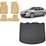 Team Car Renault Megane 3 Sporttourer 2010 Model 3D Bagaj Havuzu+Araca Özel Bej Havuzlu Paspas Takımı - Siyah - Bej