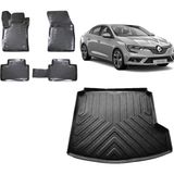 Team Car Renault Megane 4 2018 Model Sağ Cepli 3D Bagaj Havuzu+3d Havuzlu Araca Özel Paspas Takımı - Siyah - Siyah