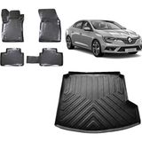 Team Car Renault Megane 4 2019 Model Sağ Cepli 3D Bagaj Havuzu+3d Havuzlu Araca Özel Paspas Takımı - Siyah - Siyah