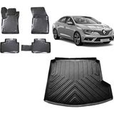 Team Car Renault Megane 4 2022 Model Sağ Cepli 3D Bagaj Havuzu+3d Havuzlu Araca Özel Paspas Takımı - Siyah - Siyah