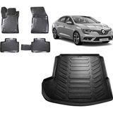 Team Car Renault Megane 4 Sedan 2017 Model Sol Kulaklı 3D Bagaj Havuzu+3d Havuzlu Araca Özel Paspas Takımı - Siyah - Siyah