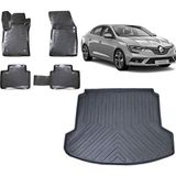 Team Car Renault Megane 4 Sedan 2020 Model Çift Kulaklı 3D Bagaj Havuzu+3d Havuzlu Araca Özel Paspas Takımı - Siyah - Siyah