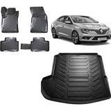 Team Car Renault Megane 4 Sedan 2020 Model Sol Kulaklı 3D Bagaj Havuzu+3d Havuzlu Araca Özel Paspas Takımı - Siyah - Siyah