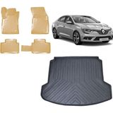 Team Car Renault Megane 4 Sedan 2021 Model 3D Bagaj Çift Kulaklı+3d Araca Özel Bej Havuzlu Paspas Takımı - Siyah - Bej