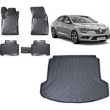 Team Car Renault Megane 4 Sedan 2021 Model Çift Kulaklı 3D Bagaj Havuzu+3d Havuzlu Araca Özel Paspas Takımı - Siyah - Siyah