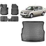Team Car Renault Symbol 2005 Model 3D Bagaj Havuzu+3d Havuzlu Araca Özel Paspas Takımı - Siyah - Siyah
