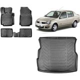 Team Car Renault Symbol 2006 Model 3D Bagaj Havuzu+3d Havuzlu Araca Özel Paspas Takımı - Siyah - Siyah