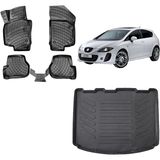 Team Car Seat Leon 2009 Model 3D Bagaj Havuzu+3d Havuzlu Araca Özel Paspas Takımı - Siyah - Siyah