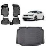 Team Car Seat Leon 2015 Model 3D Bagaj Havuzu+3d Havuzlu Araca Özel Paspas Takımı - Siyah - Siyah